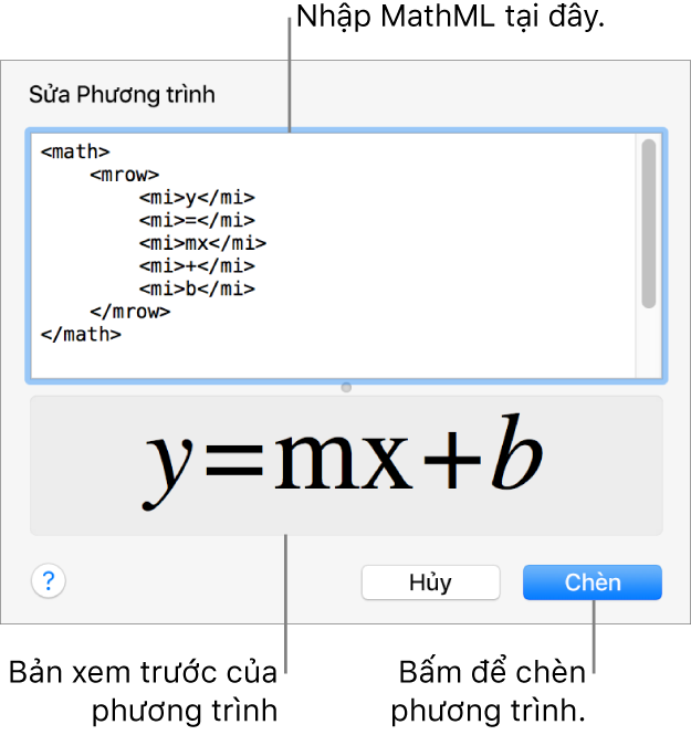 Phương trình tính độ dốc của một đường trong trường Sửa phương trình và bản xem trước của công thức ở bên dưới.