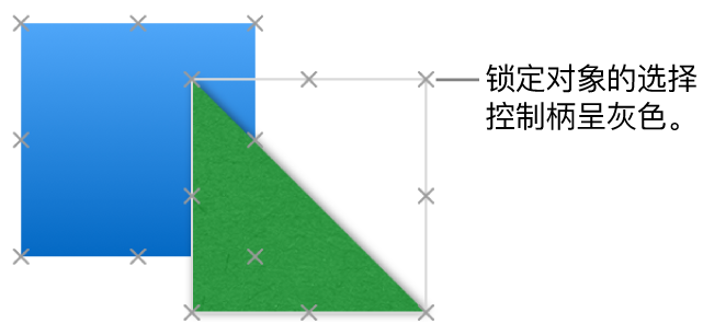 包含灰色选择控制柄的锁定对象。