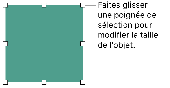 Un objet dont la bordure comporte des carrés blancs pour modifier sa taille.