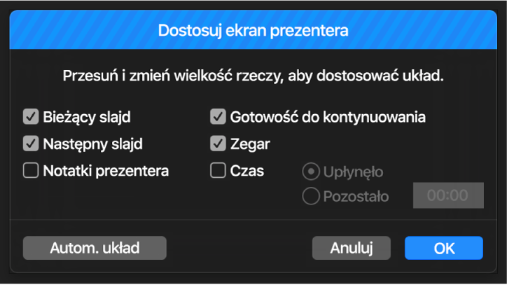 Okno dialogowe Dostosuj ekran prezentera.