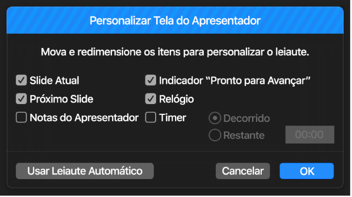 Diálogo Personalizar Tela do Apresentador.