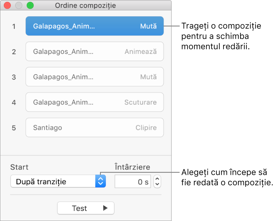 Fereastra Ordine compoziție.