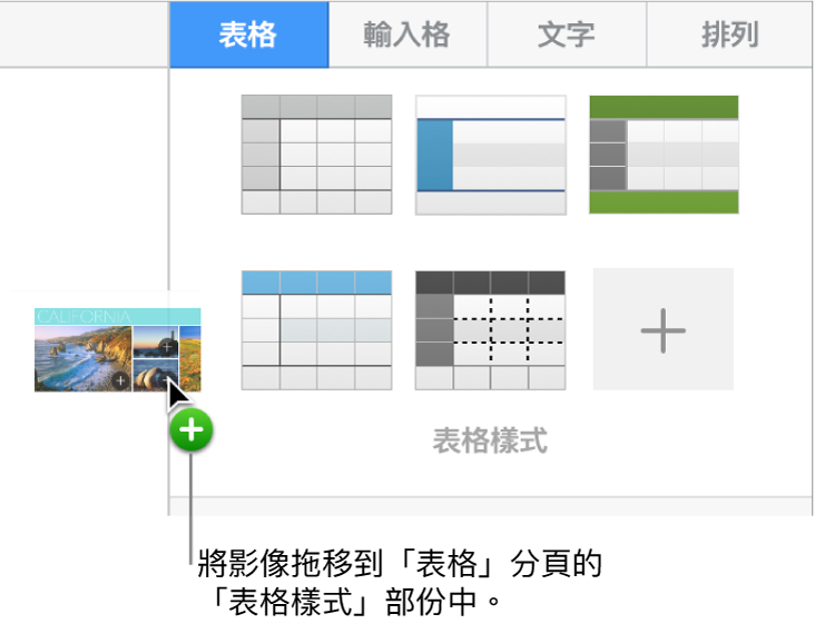 拖移影像至表格樣式以製作新樣式。
