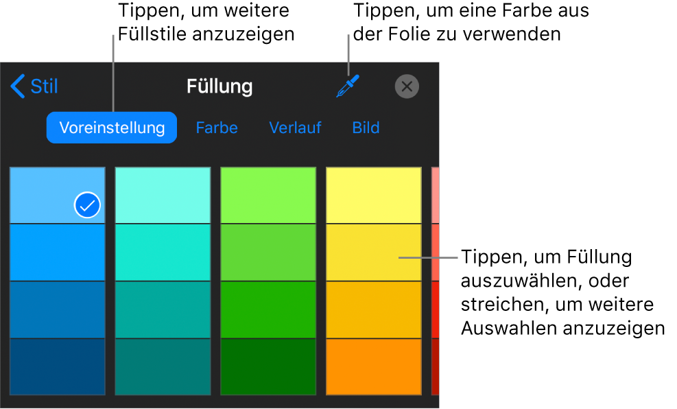 Fülloptionen im Tab „Stil“