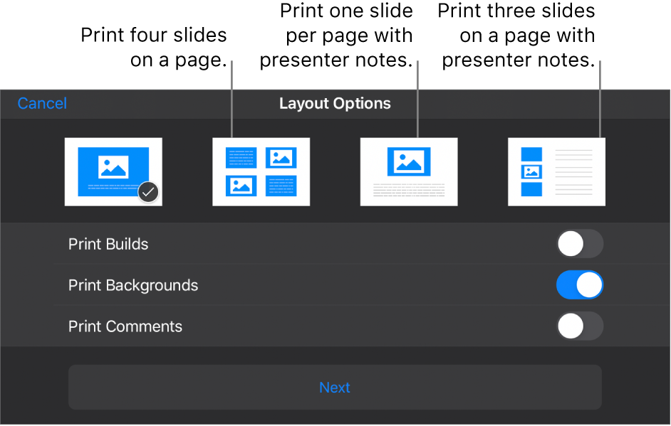 Print layout options.