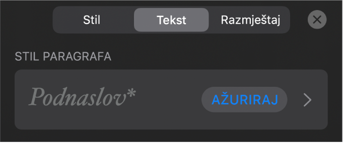 Stil paragrafa s asteriskom do njega i tipka Ažuriranja s desne strane.