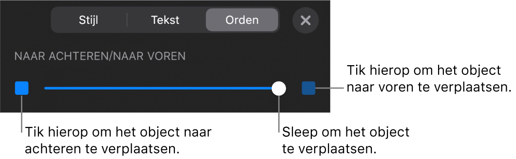 De achteruitknop, de vooruitknop en de schuifknop voor lagen.