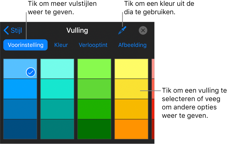 Vulopties in het tabblad 'Stijl'.