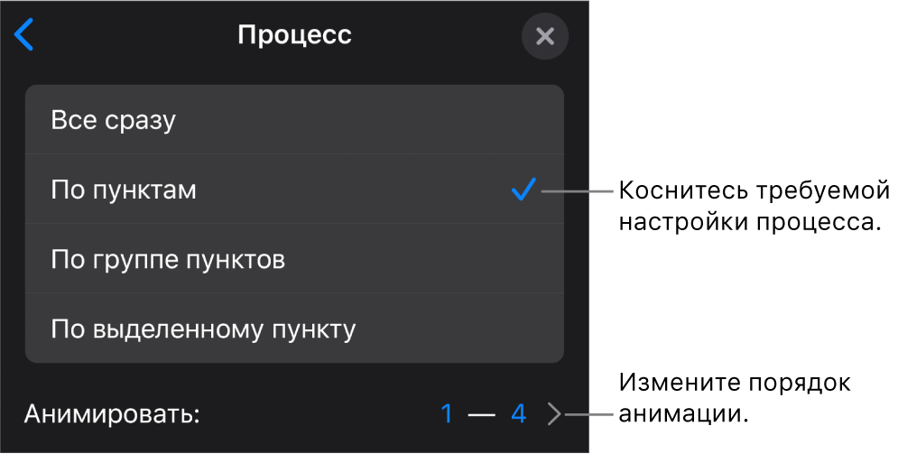 Параметры процесса в панели «Сборка».