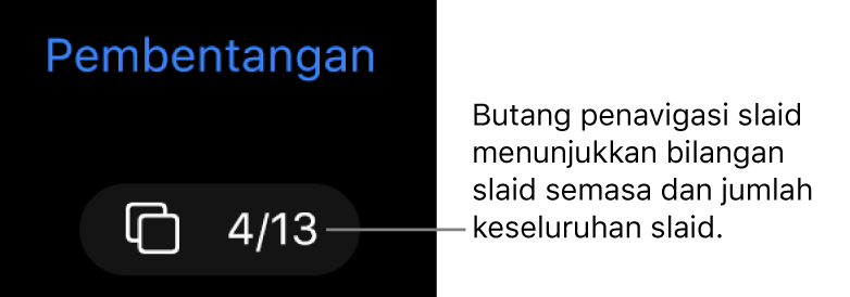 Butang penavigasi slaid menunjukkan 4 daripada 13, terletak di bawah Pembentangan berhampiran penjuru kiri atas kanvas slaid.