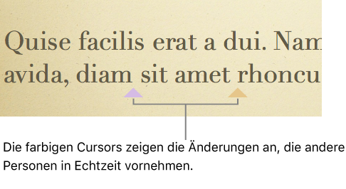 Cursors, die anzeigen, an welchen Stellen andere Personen eine freigegebene Präsentation bearbeiten.