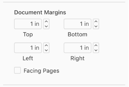 Sekcja Marginesy dokumentu na pasku bocznym Dokument, z narzędziami do ustawiania marginesów: górnego, dolnego, lewego i prawego.