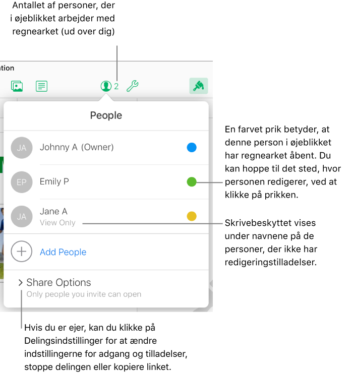 Deltagerlisten i et delt regneark.
