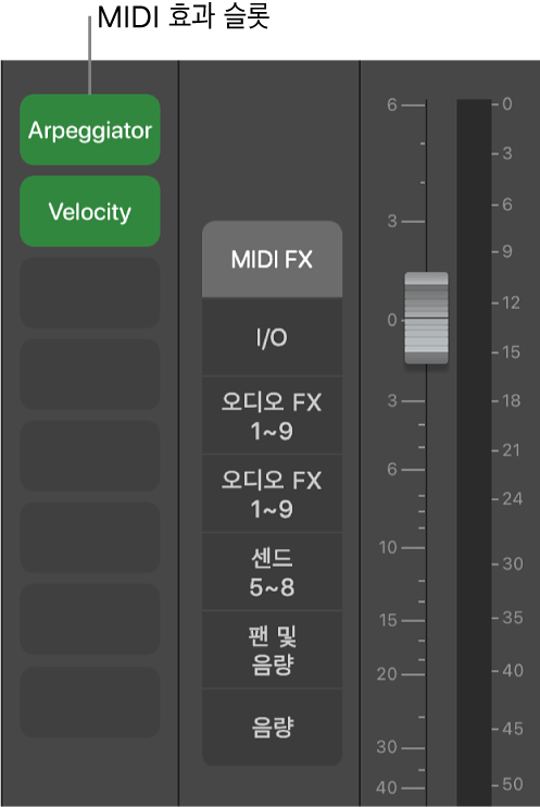 그림. MIDI 효과 슬롯을 표시하는 설명 풍선.
