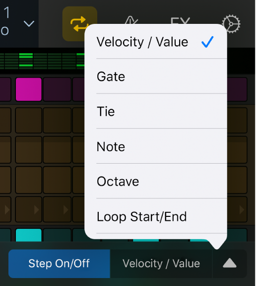 Edit Mode selector with menu open, showing edit modes.