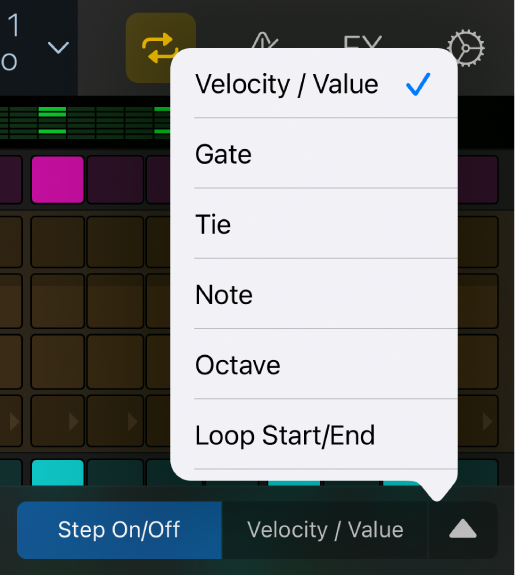 Edit Mode selector with menu open, showing edit modes.