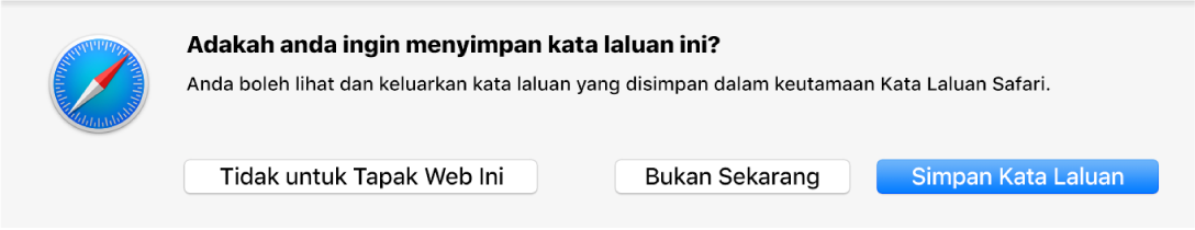 Dialog bertanya jika anda mahu menyimpan kata laluan untuk tapak web.