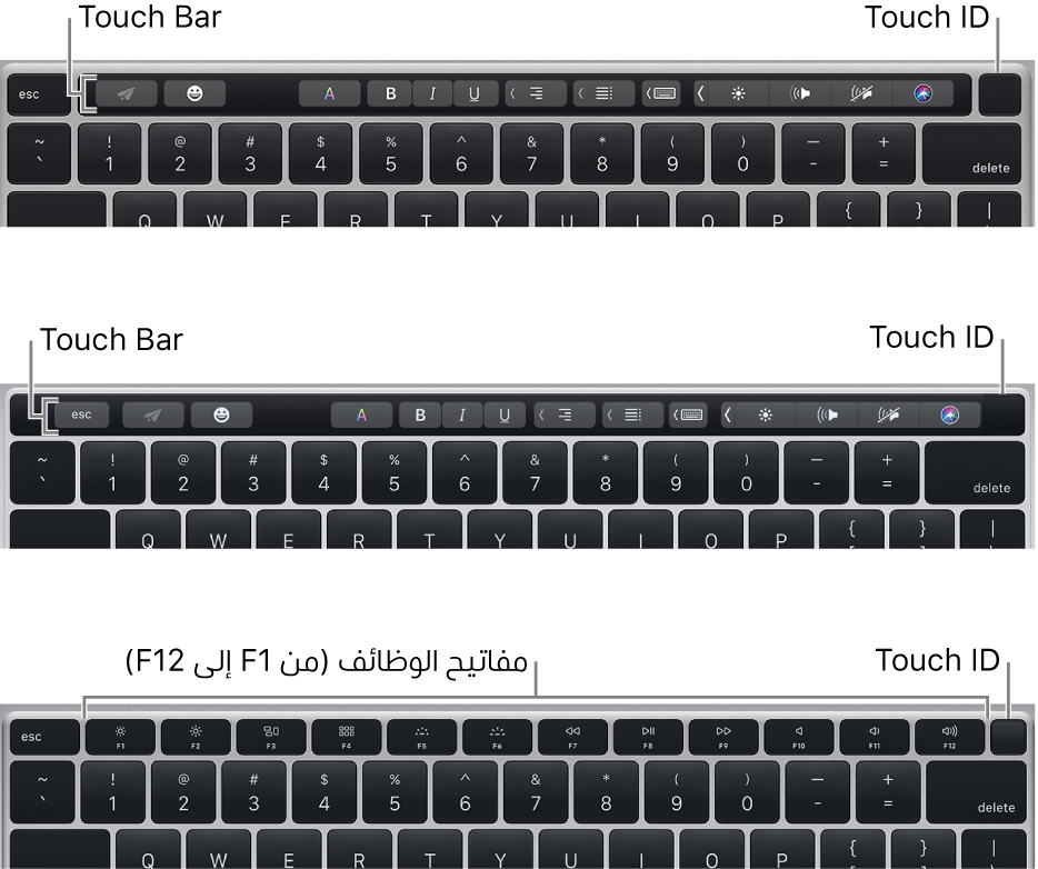 ‏Touch ID موجود في الزاوية العلوية اليمنى للوحة المفاتيح.