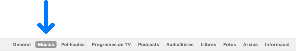 La barra de botons en què es mostra el botó Música seleccionat.