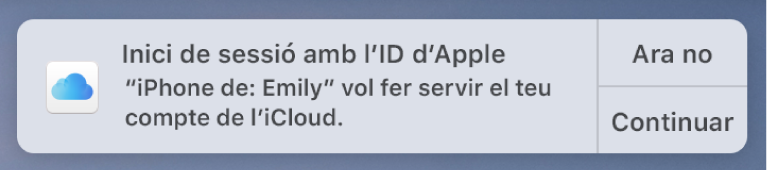 Una notificació que indica que un dispositiu demana autorització per al clauer de l’iCloud.