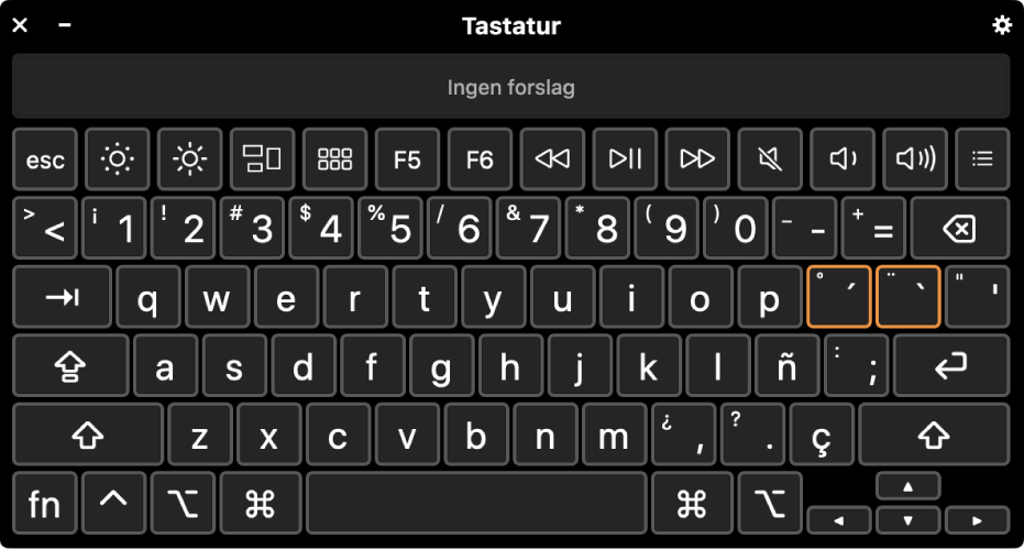 Tastaturfremviser med layout for spansk.