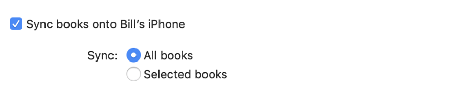 “Sync books onto device” tick box appears with the “All books” button selected and the “Selected books” button deselected.