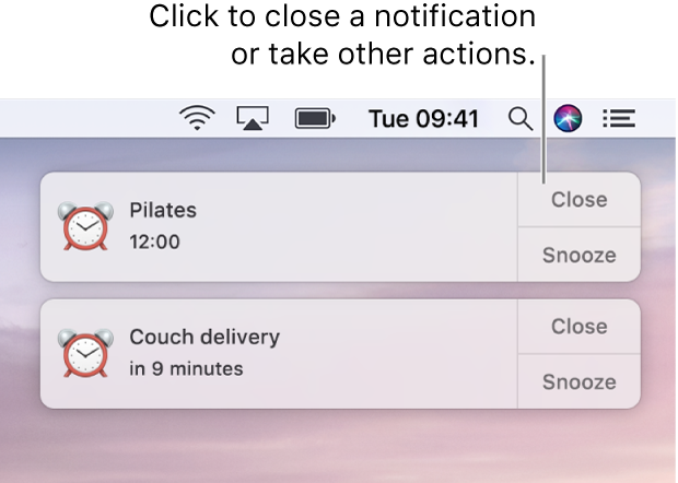 Notifications from the Calendar app in the upper-right corner of the screen.