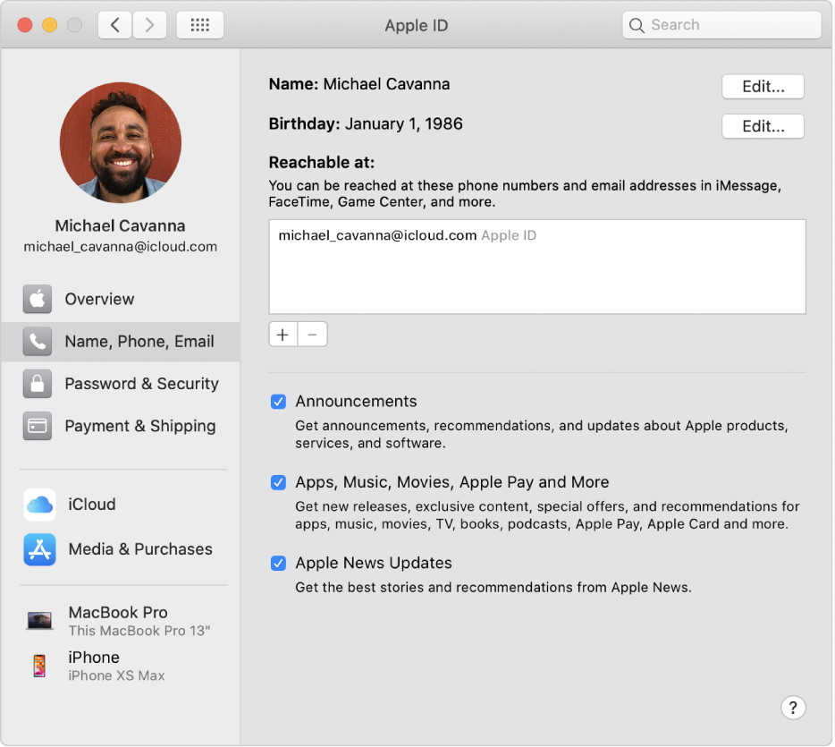 Change Name Phone Email Preferences For Your Apple Id On Mac