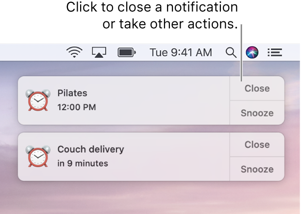 Notifications from the Calendar app in the upper-right corner of the screen.