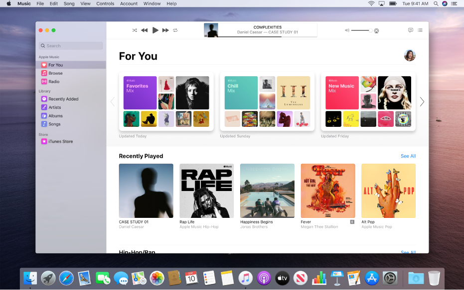 The Music app window showing For You music suggestions.