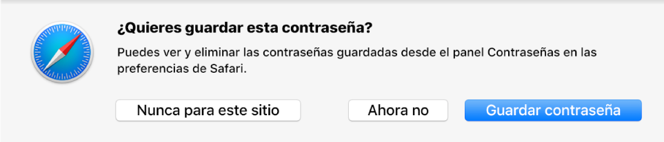 Un diálogo que pregunta si quieres guardar la contraseña para un sitio web.