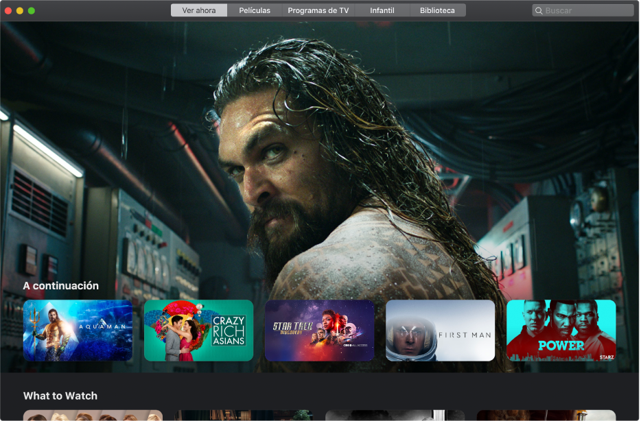 La ventana de Apple TV mostrando una película que se reproducirá a continuación en la categoría “Ver ahora”.