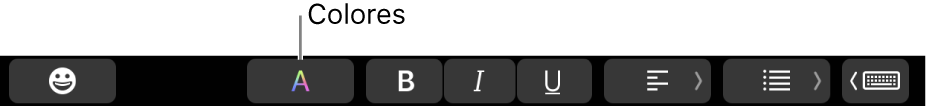La Touch Bar mostrando el botón Colores entre los botones específicos de la app.