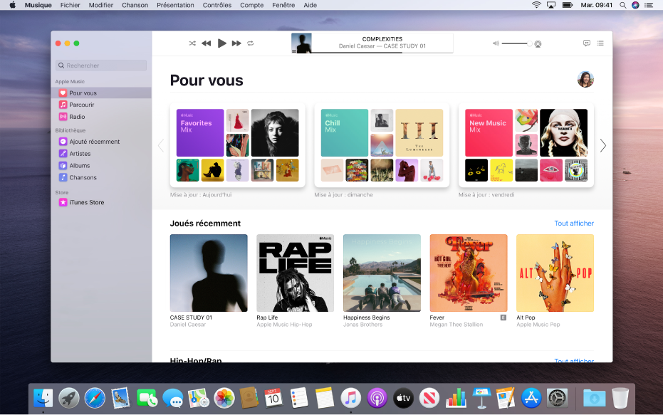La fenêtre de l’app Musique affichant les suggestions musicales Pour vous.