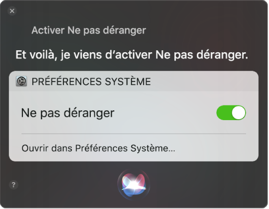 La fenêtre Siri dans laquelle il est demandé “Active Ne pas déranger”.