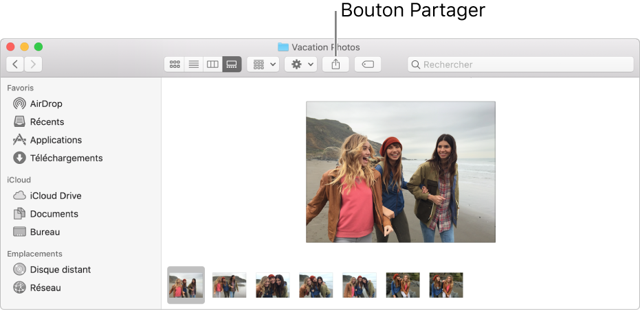 Bouton Partager dans la barre d’outils d’une fenêtre du Finder.