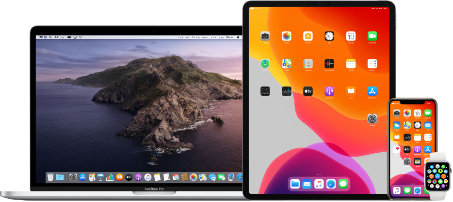 ‏Mac‏, iPad‏, iPhone ו‑Apple Watch.