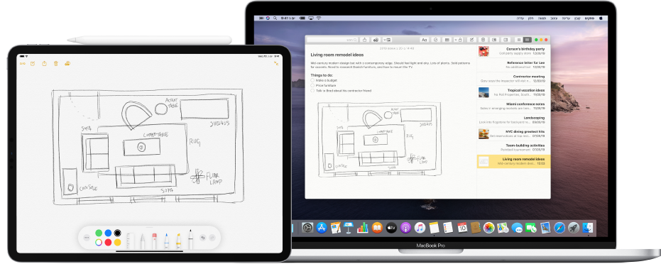 ‏iPad המציג שרבוט במסמך, ולידו Mac המציג את אותם מסמך ושרבוט.