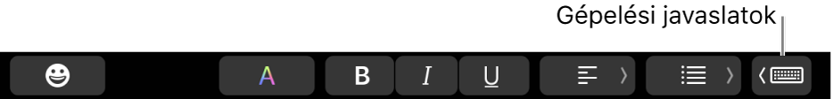 A gépelési javaslatok gombja a Touch Bar oldalán.