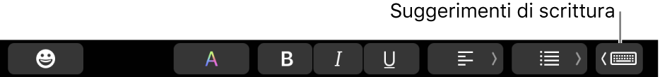 Il pulsante “Suggerimenti di scrittura” sulla metà destra di Touch Bar.