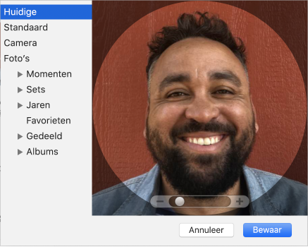 Dialoogvenster van de Apple ID-afbeelding waarin je een foto of afbeelding voor je Apple ID hebt toegevoegd.
