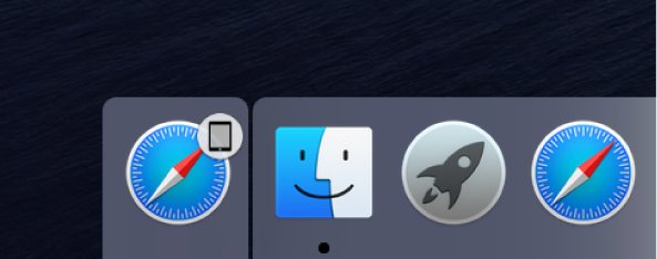 Het Handoff-symbool van een app van de iPad aan de linkerkant van het Dock.