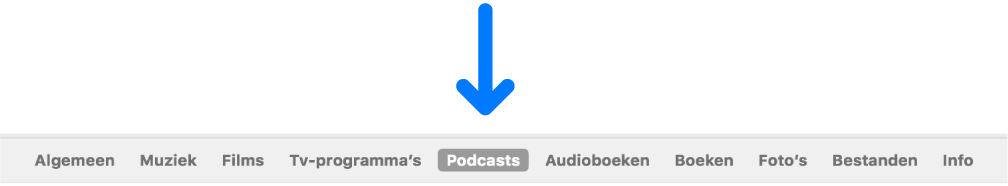 De knoppenbalk met 'Podcasts' geselecteerd.