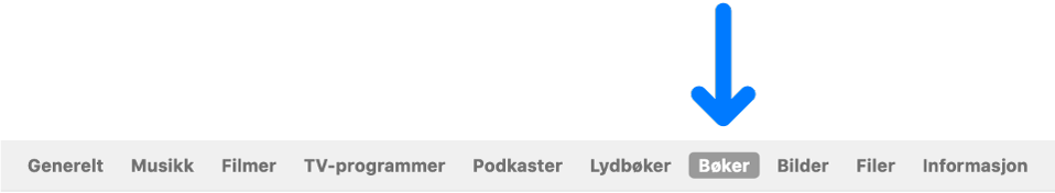 Bøker er markert på knappelinjen.