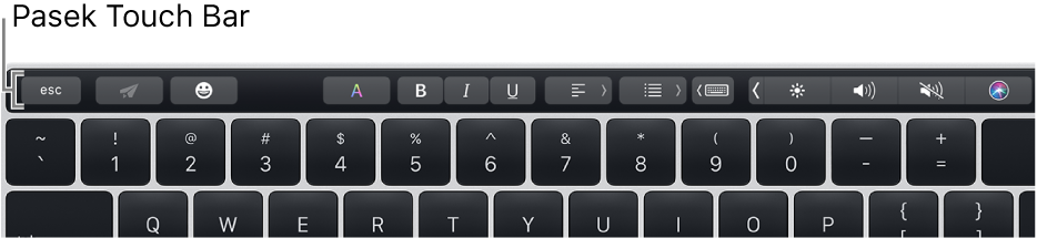 Pasek Touch Bar na górze klawiatury.