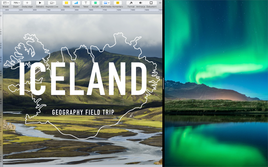 Dwie aplikacje wyświetlane obok siebie w widoku Split View.