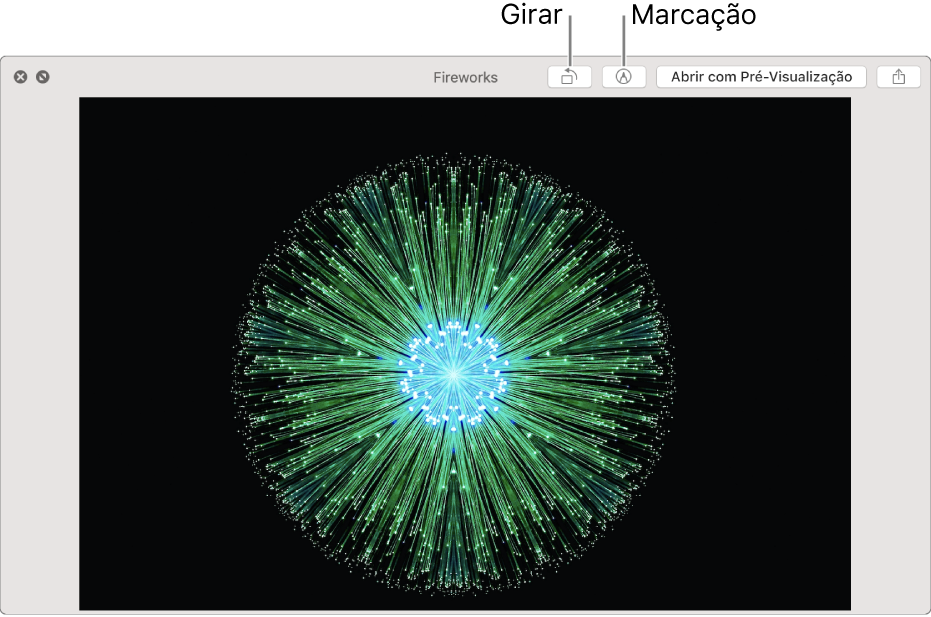 Imagem na janela da Visualização Rápida com botões para girá-la ou marcá-la, abri-la no app Pré-Visualização ou compartilhá-la.