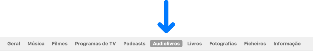 A barra de botões a mostrar Audiolivros selecionados.