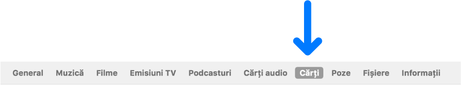 Bara de butoane cu butonul Cărți selectat.