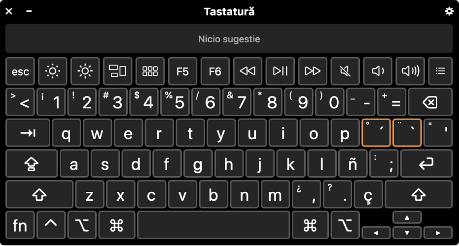 Aplicația Observator tastatură cu aranjamentul pentru spaniolă.